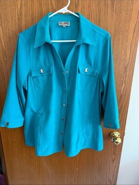 JM Collection Teal Snap-Front Utility Jacket